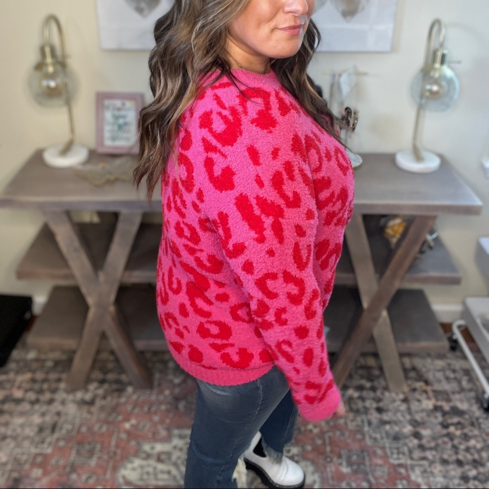 Pink/ Red Leopard Sweater - Picture 2 of 2
